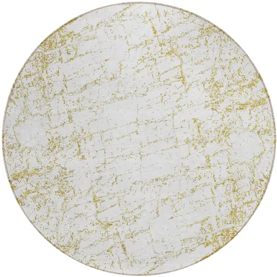 8' Gold And Ivory Round Abstract Washable Indoor Outdoor Area Rug Photo 2
