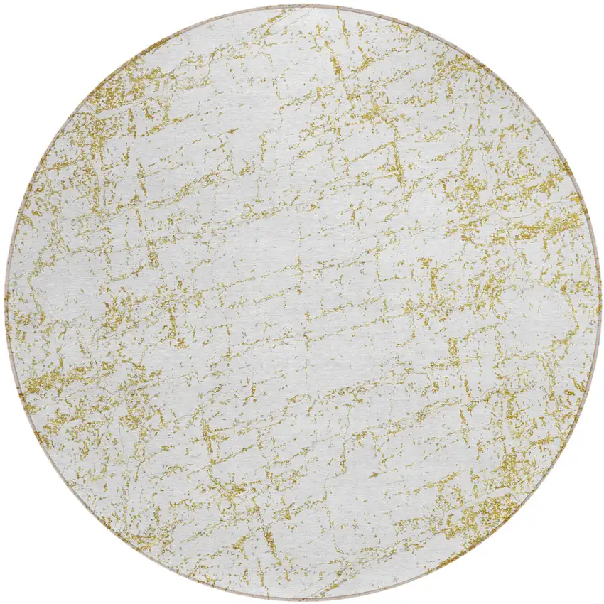 8' Gold And Ivory Round Abstract Washable Indoor Outdoor Area Rug Photo 2