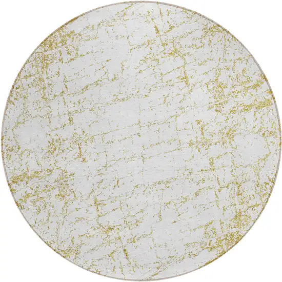8' Gold And Ivory Round Abstract Washable Indoor Outdoor Area Rug Photo 2