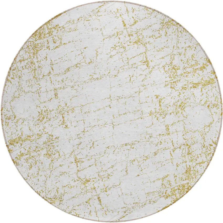 8' Gold And Ivory Round Abstract Washable Indoor Outdoor Area Rug Photo 2