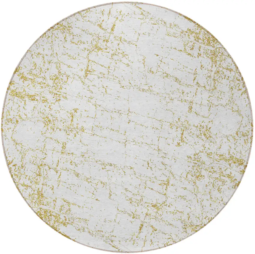 8' Gold And Ivory Round Abstract Washable Indoor Outdoor Area Rug Photo 4