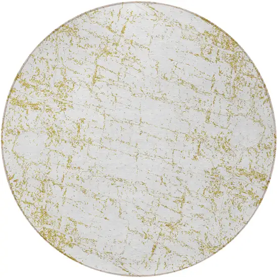 8' Gold And Ivory Round Abstract Washable Indoor Outdoor Area Rug Photo 4