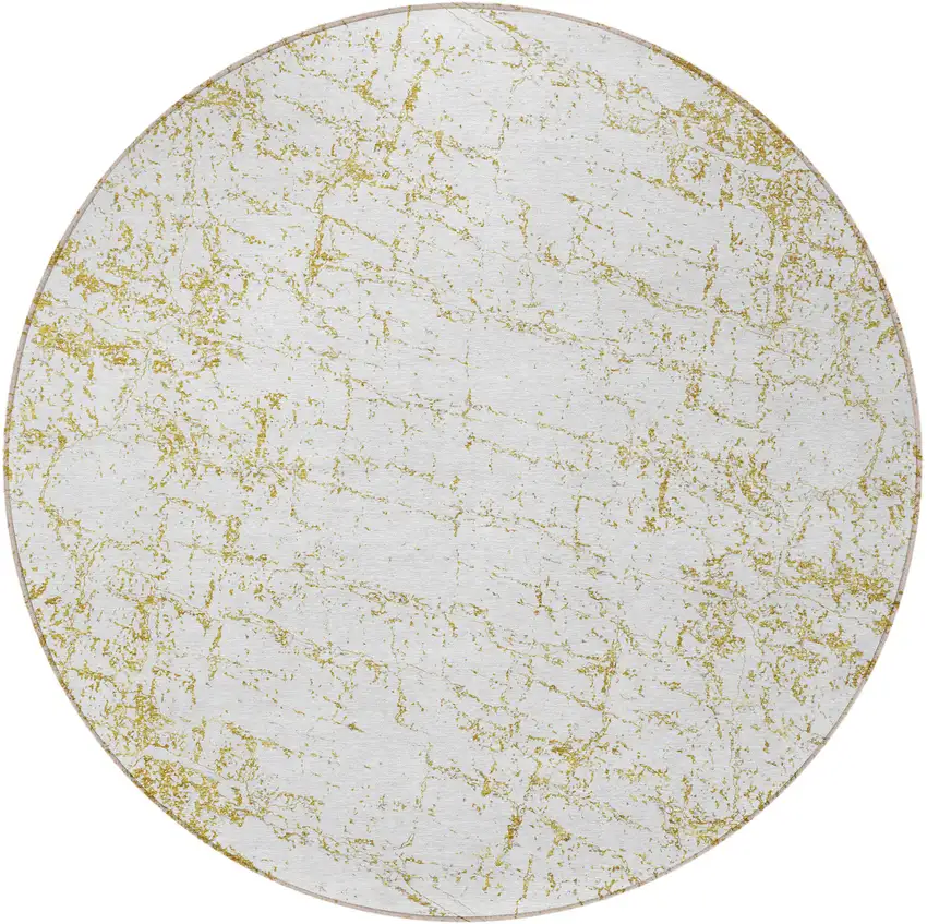 8' Gold And Ivory Round Abstract Washable Indoor Outdoor Area Rug Photo 4