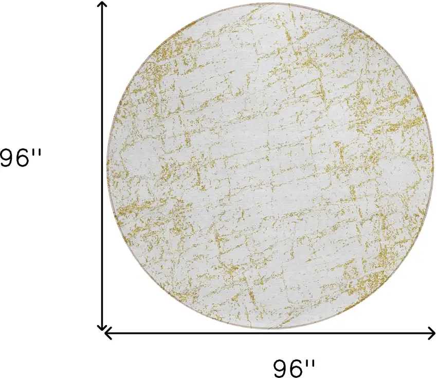 8' Gold And Ivory Round Abstract Washable Indoor Outdoor Area Rug Photo 3