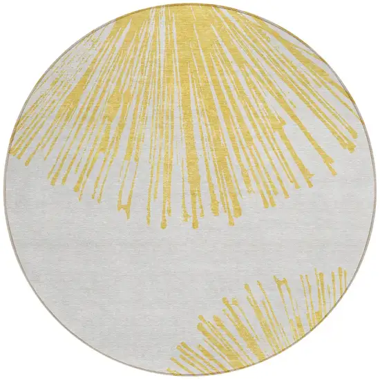 8' Gold And Ivory Round Abstract Washable Indoor Outdoor Area Rug Photo 4