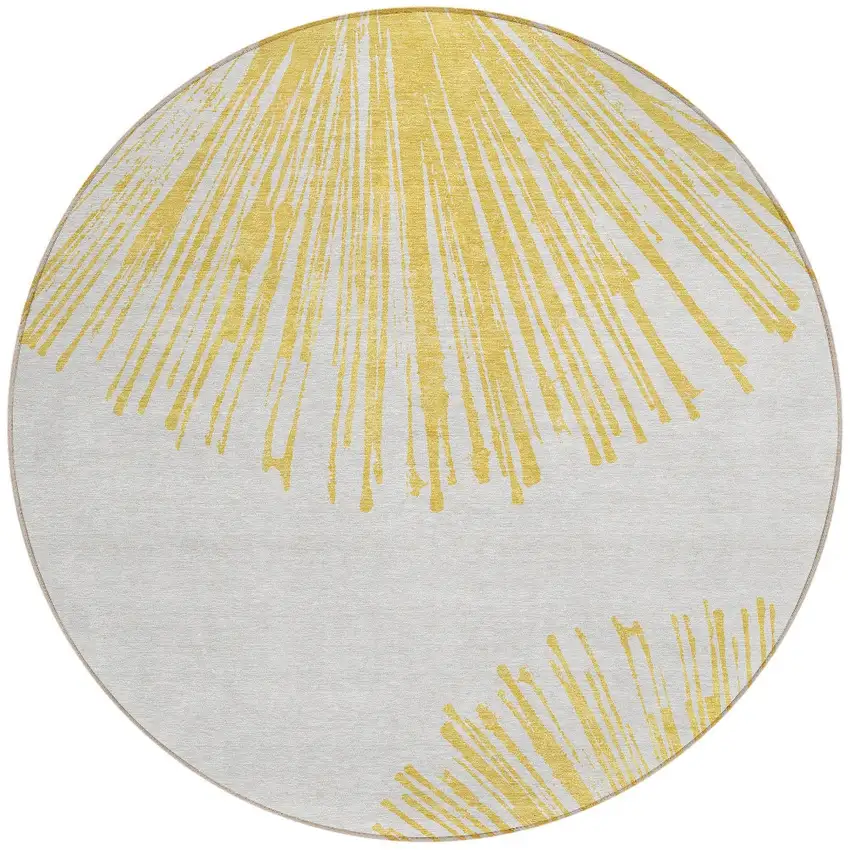 8' Gold And Ivory Round Abstract Washable Indoor Outdoor Area Rug Photo 4