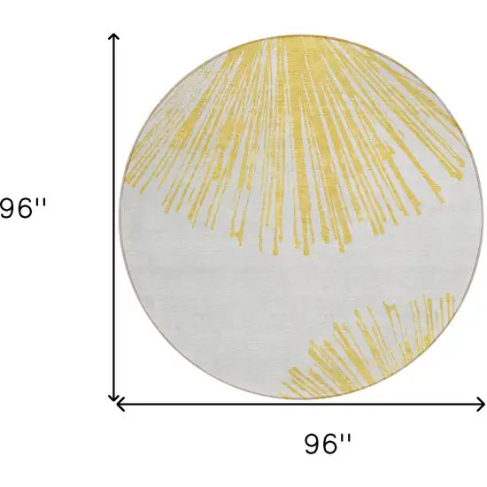 8' Gold And Ivory Round Abstract Washable Indoor Outdoor Area Rug Photo 8