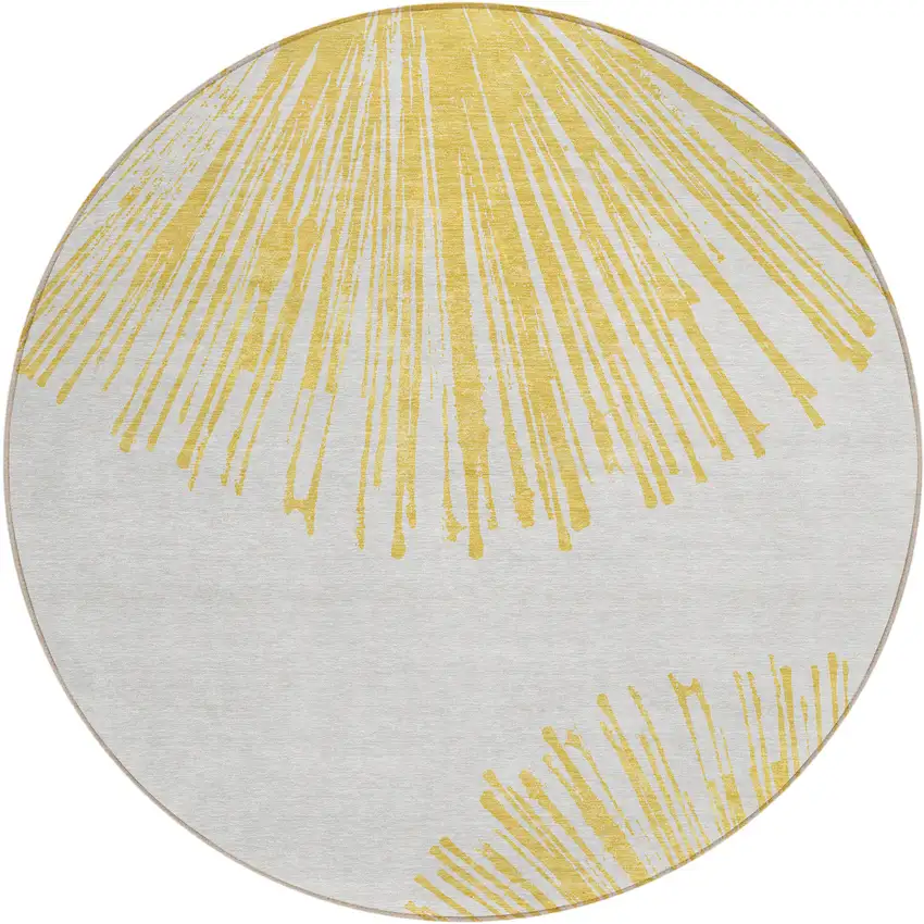 8' Gold And Ivory Round Abstract Washable Indoor Outdoor Area Rug Photo 1