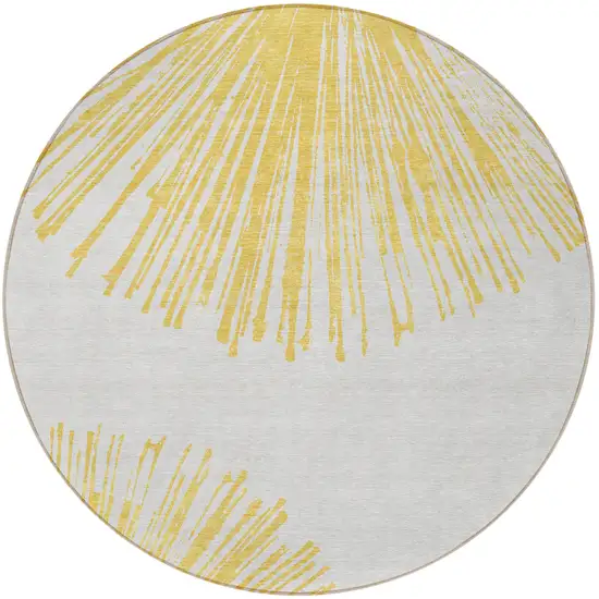 8' Gold And Ivory Round Abstract Washable Indoor Outdoor Area Rug Photo 5