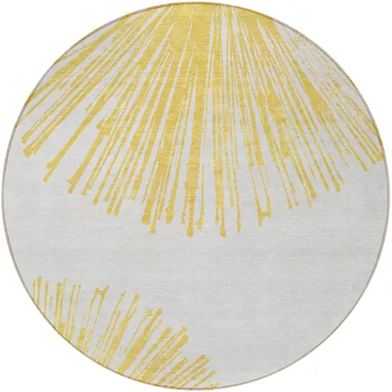 8' Gold And Ivory Round Abstract Washable Indoor Outdoor Area Rug Photo 5