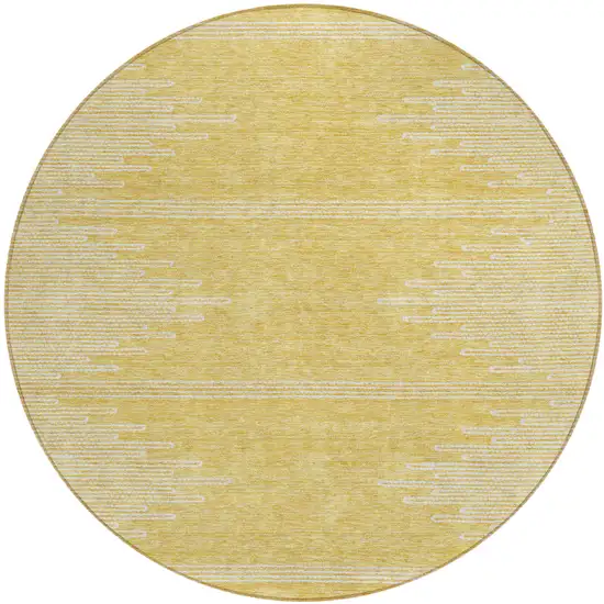 8' Gold And Ivory Round Abstract Washable Indoor Outdoor Area Rug Photo 2