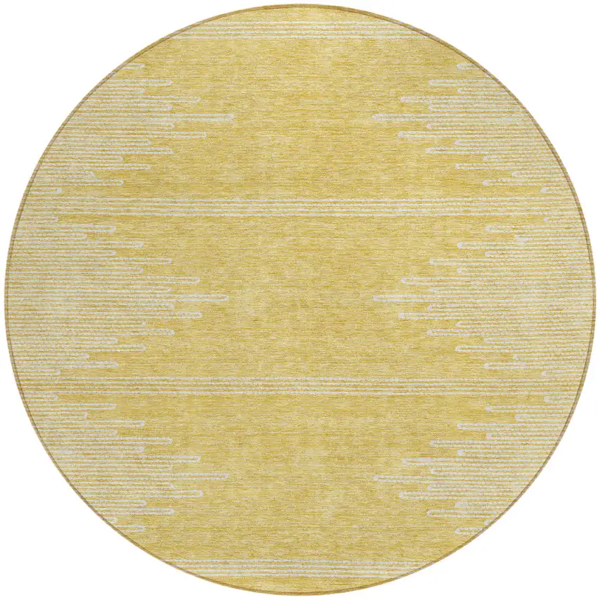 8' Gold And Ivory Round Abstract Washable Indoor Outdoor Area Rug Photo 2