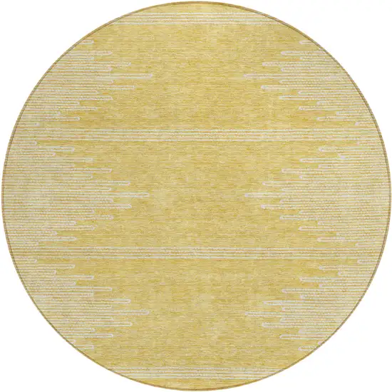 8' Gold And Ivory Round Abstract Washable Indoor Outdoor Area Rug Photo 2