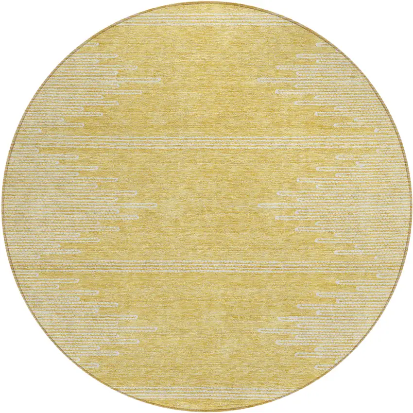 8' Gold And Ivory Round Abstract Washable Indoor Outdoor Area Rug Photo 2