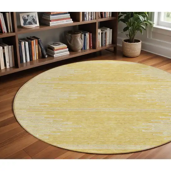 8' Gold And Ivory Round Abstract Washable Indoor Outdoor Area Rug Photo 8