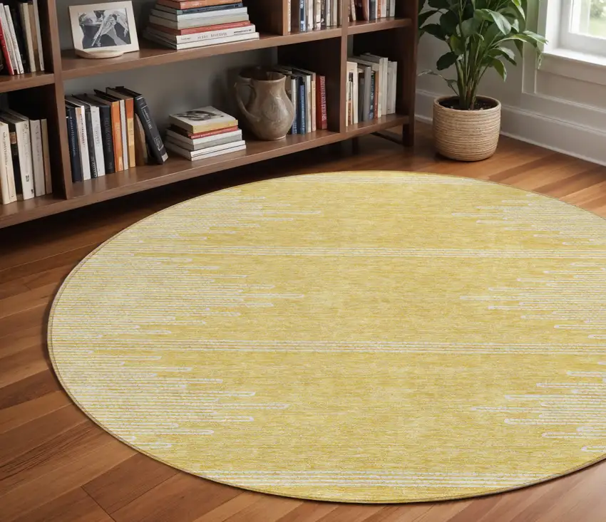 8' Gold And Ivory Round Abstract Washable Indoor Outdoor Area Rug Photo 8