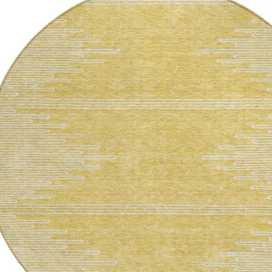 8' Gold And Ivory Round Abstract Washable Indoor Outdoor Area Rug Photo 4