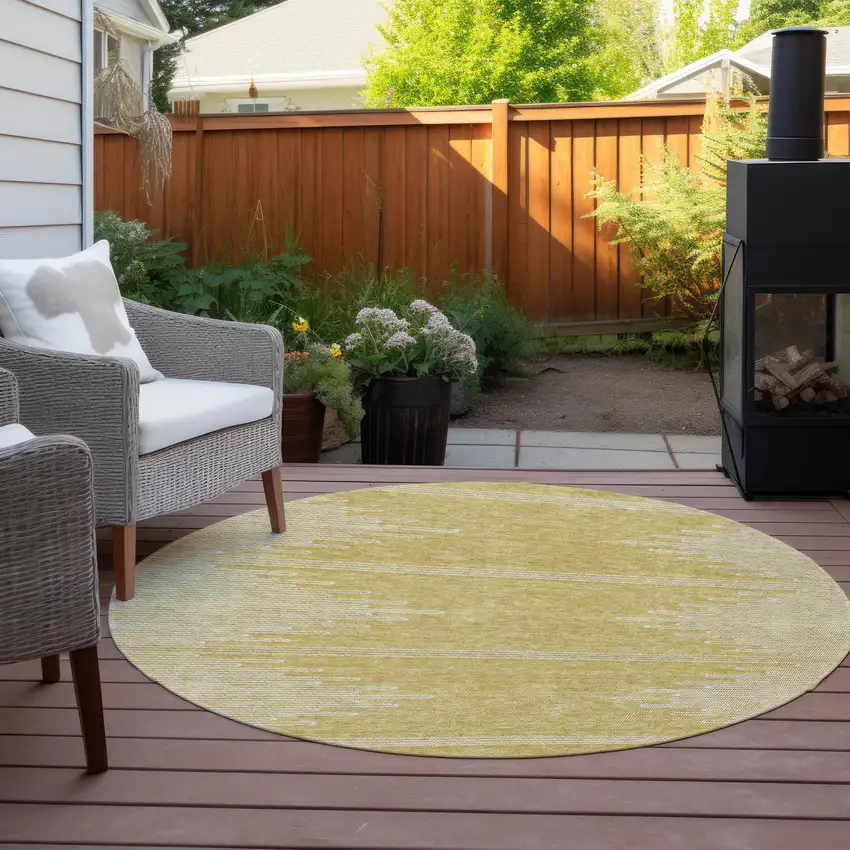 8' Gold And Ivory Round Abstract Washable Indoor Outdoor Area Rug Photo 6