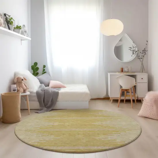 8' Gold And Ivory Round Abstract Washable Indoor Outdoor Area Rug Photo 7