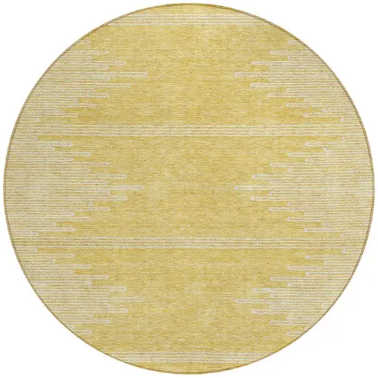 8' Gold And Ivory Round Abstract Washable Indoor Outdoor Area Rug Photo 5