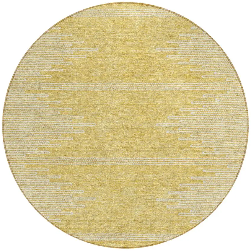 8' Gold And Ivory Round Abstract Washable Indoor Outdoor Area Rug Photo 5