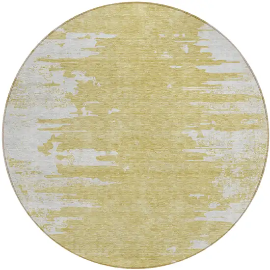 8' Gold And Ivory Round Abstract Washable Indoor Outdoor Area Rug Photo 1