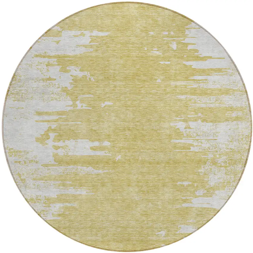 8' Gold And Ivory Round Abstract Washable Indoor Outdoor Area Rug Photo 1