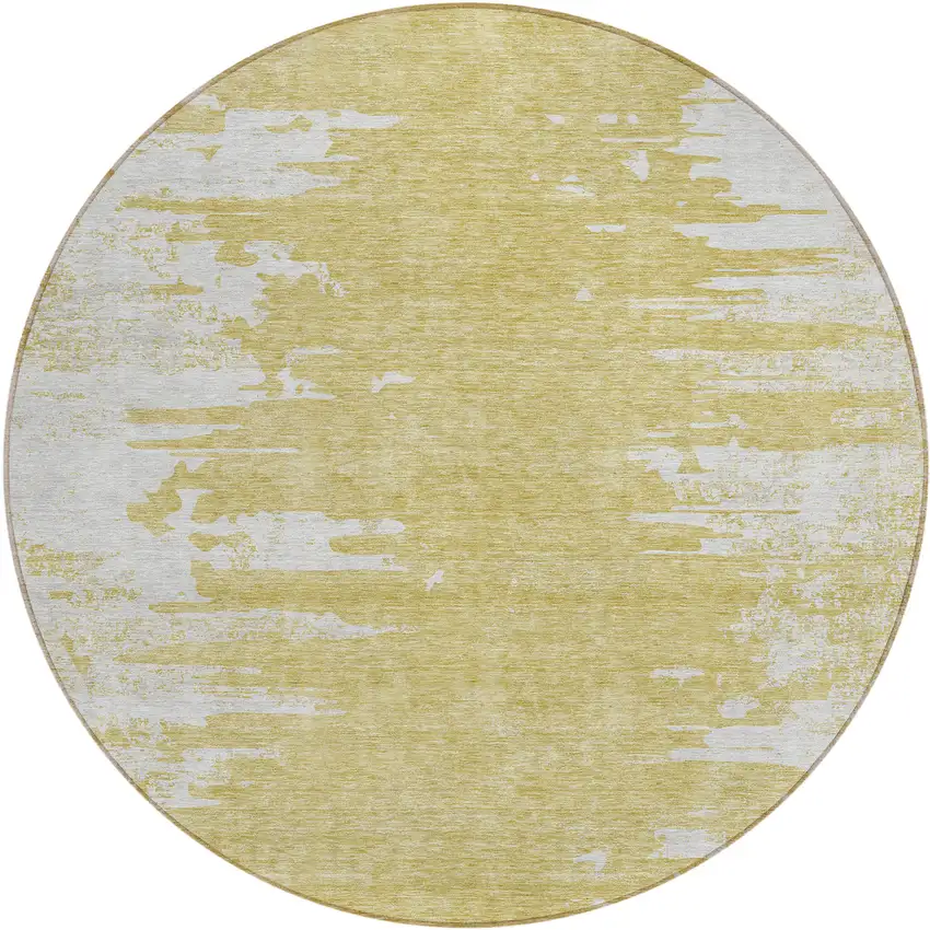 8' Gold And Ivory Round Abstract Washable Indoor Outdoor Area Rug Photo 1