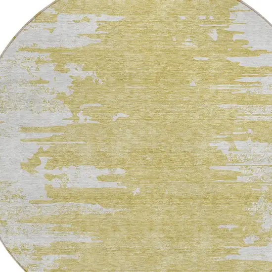 8' Gold And Ivory Round Abstract Washable Indoor Outdoor Area Rug Photo 4