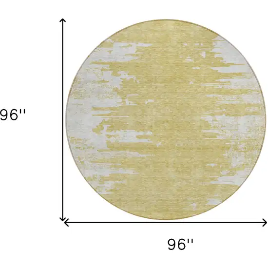 8' Gold And Ivory Round Abstract Washable Indoor Outdoor Area Rug Photo 8