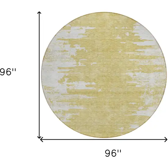 8' Gold And Ivory Round Abstract Washable Indoor Outdoor Area Rug Photo 8
