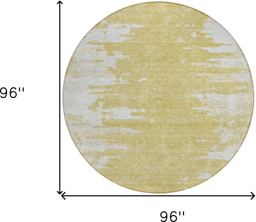 8' Gold And Ivory Round Abstract Washable Indoor Outdoor Area Rug Photo 8
