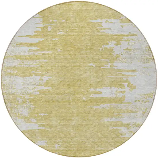 8' Gold And Ivory Round Abstract Washable Indoor Outdoor Area Rug Photo 5