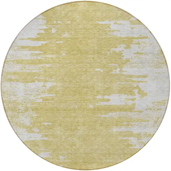 8' Gold And Ivory Round Abstract Washable Indoor Outdoor Area Rug Photo 5