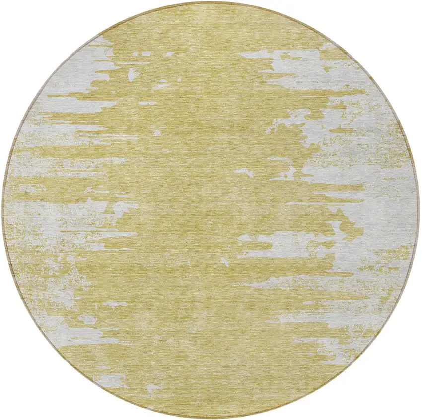 8' Gold And Ivory Round Abstract Washable Indoor Outdoor Area Rug Photo 5