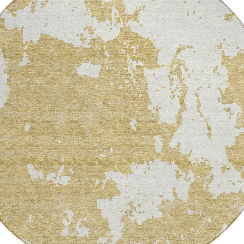 8' Gold And Ivory Round Abstract Washable Indoor Outdoor Area Rug Photo 4