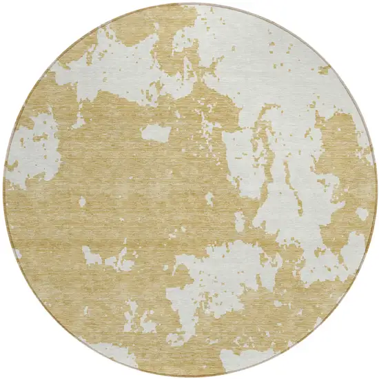 8' Gold And Ivory Round Abstract Washable Indoor Outdoor Area Rug Photo 2