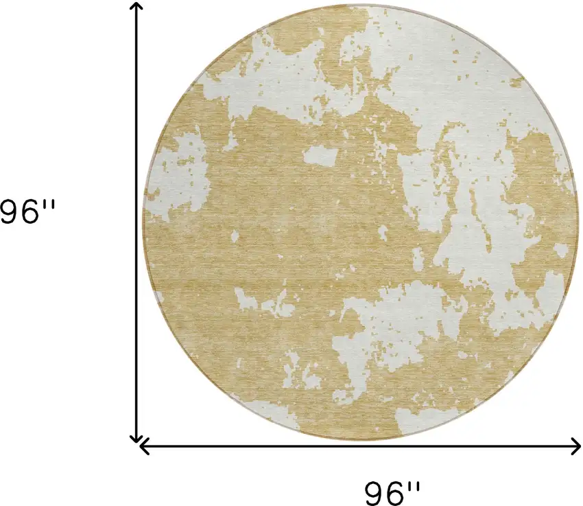 8' Gold And Ivory Round Abstract Washable Indoor Outdoor Area Rug Photo 3