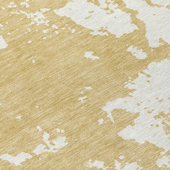 8' Gold And Ivory Round Abstract Washable Indoor Outdoor Area Rug Photo 8