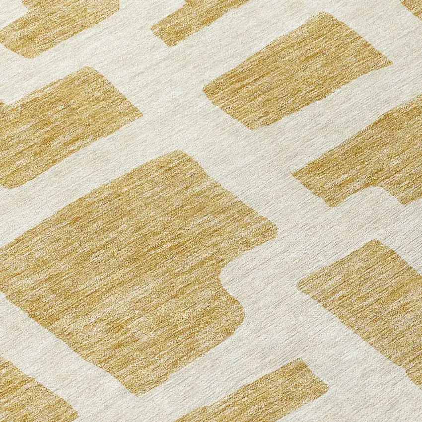 8' Gold And Ivory Round Abstract Washable Indoor Outdoor Area Rug Photo 7