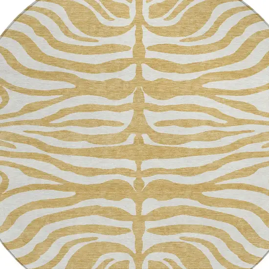 8' Gold And Ivory Round Animal Print Washable Indoor Outdoor Area Rug Photo 5