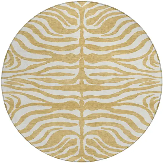 8' Gold And Ivory Round Animal Print Washable Indoor Outdoor Area Rug Photo 2