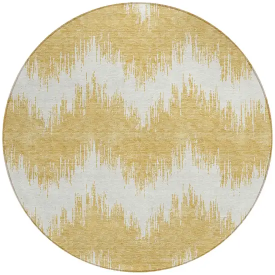 8' Gold And Ivory Round Chevron Washable Indoor Outdoor Area Rug Photo 6