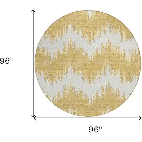 8' Gold And Ivory Round Chevron Washable Indoor Outdoor Area Rug Photo 3