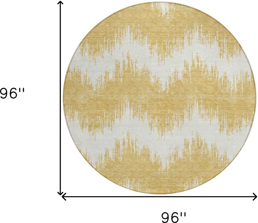 8' Gold And Ivory Round Chevron Washable Indoor Outdoor Area Rug Photo 3