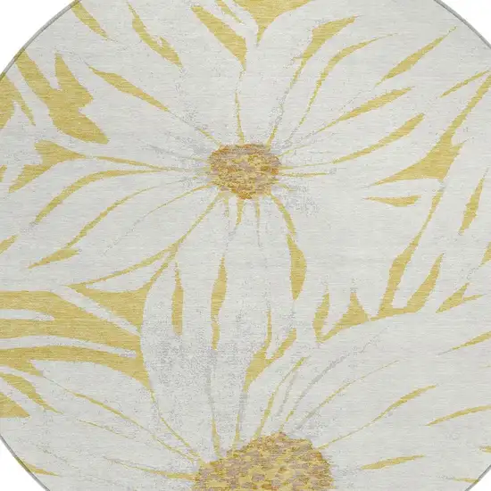 8' Gold And Ivory Round Floral Washable Indoor Outdoor Area Rug Photo 6