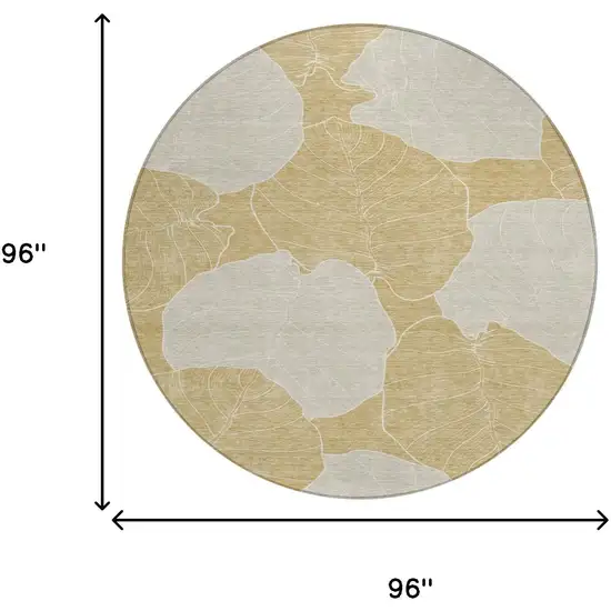 8' Gold And Ivory Round Floral Washable Indoor Outdoor Area Rug Photo 8