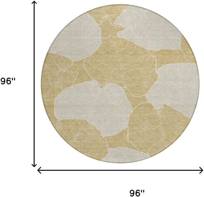 8' Gold And Ivory Round Floral Washable Indoor Outdoor Area Rug Photo 8