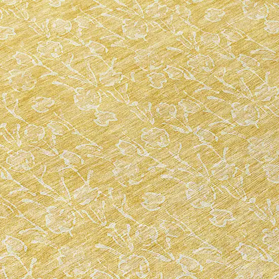 8' Gold And Ivory Round Floral Washable Indoor Outdoor Area Rug Photo 8