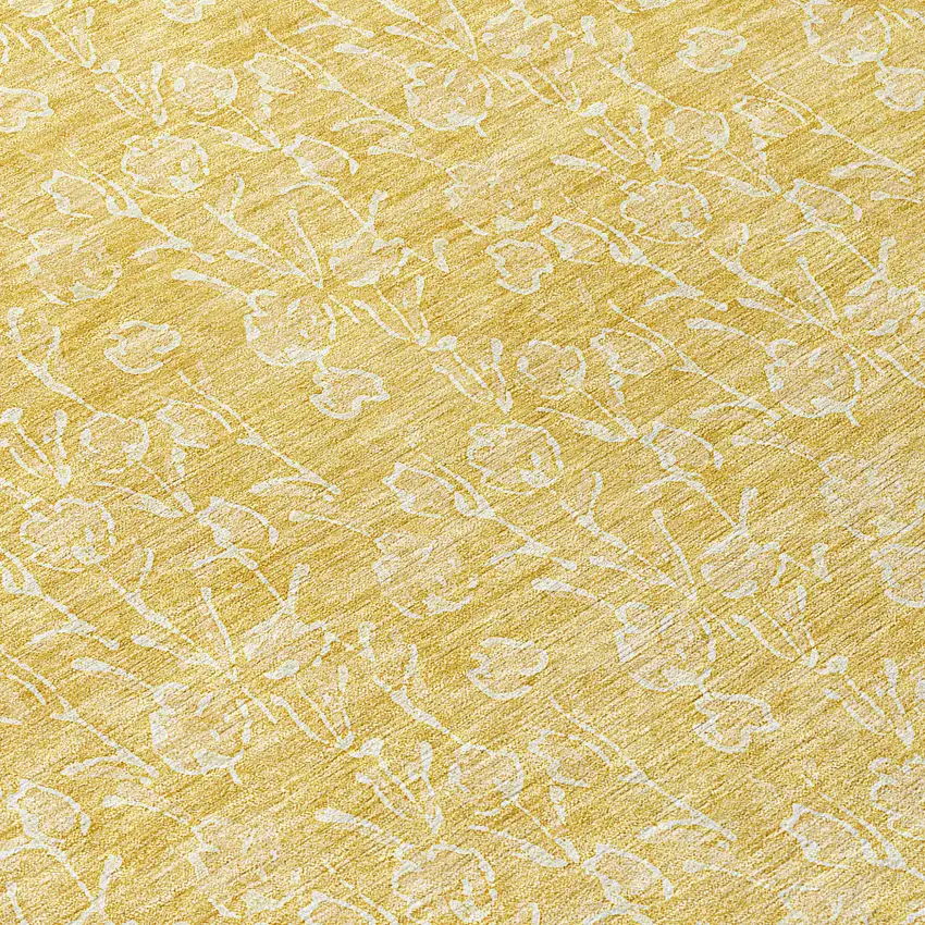 8' Gold And Ivory Round Floral Washable Indoor Outdoor Area Rug Photo 8